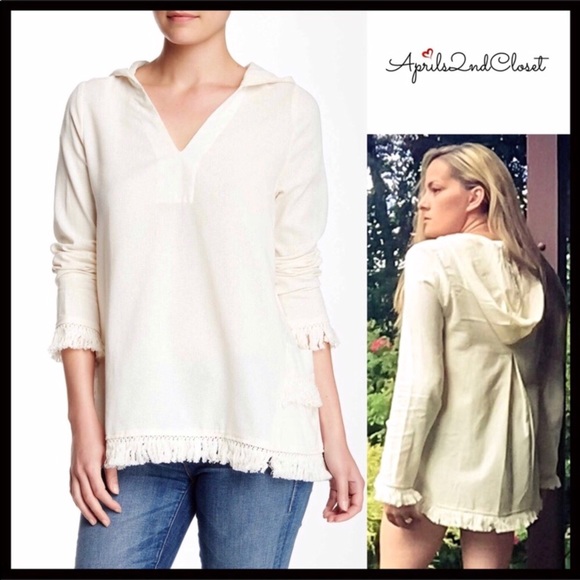 BOHO HOODIE FRINGE TRIM PULLOVER TUNIC TOP - Picture 2 of 8